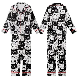 Cat Lovers' Black & White Minimalist Cartoon Cat Face Dense Seamless All-Over Print Kid Satin Pajamas Set