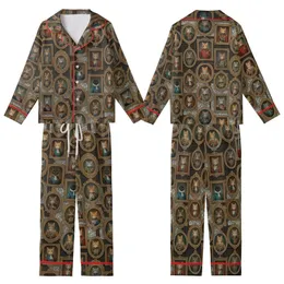 Cat Lovers' Painterly Antique Feline Royalty Gallery Wall with Ornate Gold Frames, Damask & Deep Hues Kid Satin Pajamas Set