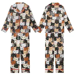 Cat Lovers' Whimsical Seamless Diverse Cat Faces Pattern Deep Charcoal Grey White Black Ginger Felines Kid Satin Pajamas Set
