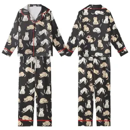 Cat Lovers' Charcoal Black Playful Sleepy Cartoon Cat Pattern Pale Off-White & Beige Kittens White 'cute cat' Text Kid Satin Pajamas Set