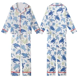 Ocean Lovers' Cerulean Blue Sea Turtle Hand-Drawn Marine Life Chartreuse Green Seamless Pattern Kid Satin Pajamas Set