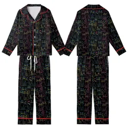 Cat Lovers' Dense Whimsical Black Cat Neon Green Pink Blue Yellow All-Over Graphic Pattern Kid Satin Pajamas Set