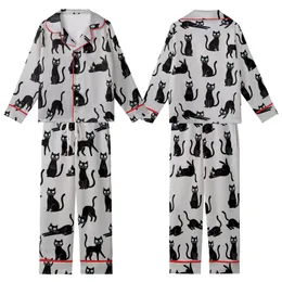 Cat Lovers' Whimsical Black Cat Pattern on Light Heather Gray, Playful Poses, White Eyes, Teal Pupils, Cartoon Style Kid Satin Pajamas Set