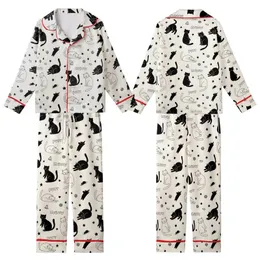 Cat Lovers' Whimsical Hand-Drawn Black Doodle Cats Soft Cream Seamless Pattern, Stars, Fishbones, Yarn, Meow Purr Kid Satin Pajamas Set