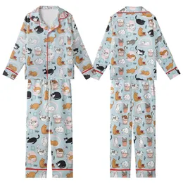 Cat Lovers' Whimsical Illustrative Cat Pattern, Powder Blue, Ginger Tabby Mixed Cats, Pastel Pink Teal Accents Kid Satin Pajamas Set
