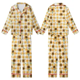 Nature Lovers' Whimsical Orange Yellow Gingham Sunflowers Pastel Green Stems Tiny Yellow Stars Kid Satin Pajamas Set