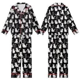 Cat Lovers' Whimsical Black White Grey Cartoon Cats Seamless Playful Pattern Kid Satin Pajamas Set
