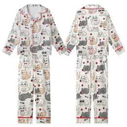 Cat Lovers' Whimsical Flat Cartoon Cats Seamless Pattern with Red Bow Ties, Pink Sunglasses, Yarn Balls, Off-White, Pink, Grey Hues Kid Satin Pajamas Set