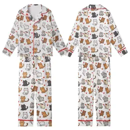 Kawaii Animal Lovers' Cute Cats Dogs Rabbits Playful Seamless Pattern White Grey Tan Flat Design Kid Satin Pajamas Set