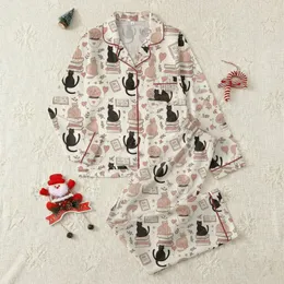 Bookish Cat Lover's Whimsical Feline & E-Reader Print Satin Lounge Set Satin Pajamas Set