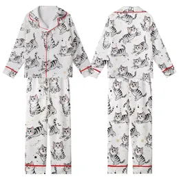 Cat Lovers' Whimsical Smiling Cartoon Kittens Black White Grey Striped Shaggy Fur Ink Splatter Sketch Art Kid Satin Pajamas Set