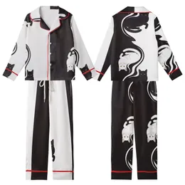 Cat Lovers' Sweeping S-Curve Matte Black Pure White Cat Duality Realistic Illustration Golden Eyes Kid Satin Pajamas Set