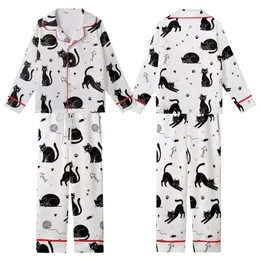 Cat Lovers' Whimsical Black and White Cartoon Cat All-Over Pattern with Playful Feline Poses and Simple Line Art Accents Kid Satin Pajamas Set