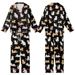 Cat Lovers' Cute Cartoon Cats Tan Striped White Orange Pink Hearts Black Pattern Kid Satin Pajamas Set