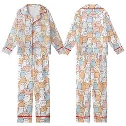 Cat Lovers' Adorable Hand-Drawn Cartoon Cats Pattern Soft Peach Pastel Pink Sky Blue Doodle Art Kid Satin Pajamas Set