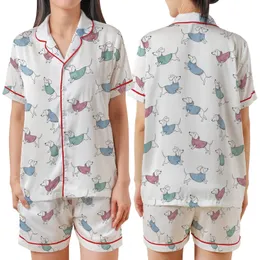 Dachshund Lovers' Whimsical Watercolor Dog Pajamas Sleep Set: Playful Teal & Magenta Sweaters Satin Short-Sleeve Pajamas Set