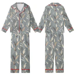 Breastfeeding Merino Wool Sleep Gown: Pampas Grass Muted Grey-Blue Organic Print Kid Satin Pajamas Set