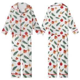 Christmas Pajamas: Classic Illustrative Evergreen Ornaments Gift Box White Sleep Set Kid Satin Pajamas Set