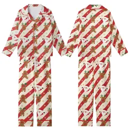 Whimsical Holiday Design: Cream Candy Cane Stripe Reindeer Santa Gingerbread All-Over Print Kid Satin Pajamas Set