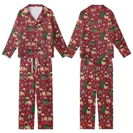 Pug Lover's Merry Pugmas Santa Dog Christmas Tree Print Pajamas Set Kid Satin Pajamas Set