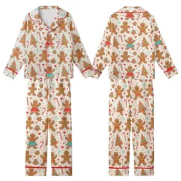 Playful Gingerbread Family Pattern: Holiday Cookie & Candy Cane Wearable Art Kid Satin Pajamas Set