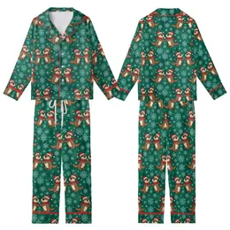 Otter Lovers: Playful Santa Otter & Snowflake Pattern on Forest Green - Festive Wearable Art Kid Satin Pajamas Set