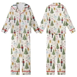 Women's Satin Pajamas Set: Nutcracker Ballerina Watercolor Christmas Ballet Pattern Kid Satin Pajamas Set