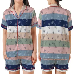 Bridesmaid & Bride Minimalist Botanical Line Art 100% Cotton Short Sleep Set Satin Short-Sleeve Pajamas Set