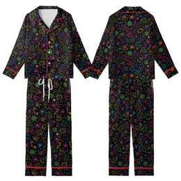 Women's Neon Glow Christmas Pajama Set: Vibrant Festive Pattern with Gingerbread & Starbursts Kid Satin Pajamas Set