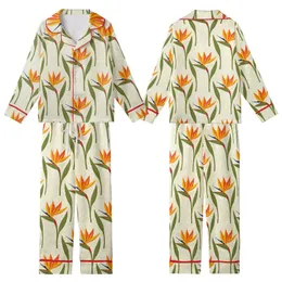 Bridesmaid White Silk Peignoir Pajama Set: Bird of Paradise & Delicate Lace Floral Print Kid Satin Pajamas Set