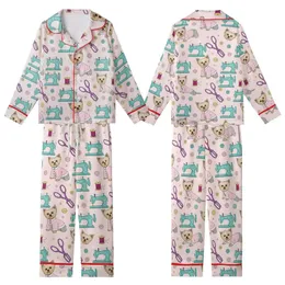 Pet Satin Pajamas: Pink Teal Yorkie Dog Sewing Machine Design XXS-XXL Bundle Kid Satin Pajamas Set