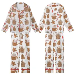 Women's Whimsical Gingerbread Man & Hot Cocoa Festive Poly-Spandex Sleep Set Kid Satin Pajamas Set