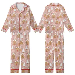 Blush Pink Gingerbread Village: Frosted Houses, Gumdrop Roofs, Snowflakes & Holly Pattern Kid Satin Pajamas Set