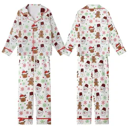 Christmas Pajamas: Hand-Drawn Gingerbread Snowman Reindeer Print - Red Green Holiday Sleep Set Kid Satin Pajamas Set