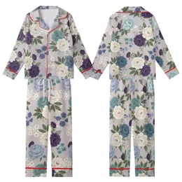 Bridesmaid Women's  Painterly Peony Floral Rayon Cotton Long Sleeve Long Pants Sleepwear Kid Satin Pajamas Set