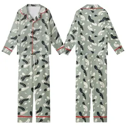 Bridesmaid Muted Sage Abstract Feather Pattern Luxury Loungewear Set with Removable Cuffs Kid Satin Pajamas Set