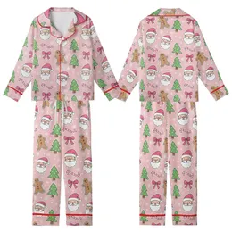 Coquette Christmas: Pastel Pink Santa, Gingerbread & Bow Cartoon Satin Pajamas Kid Satin Pajamas Set