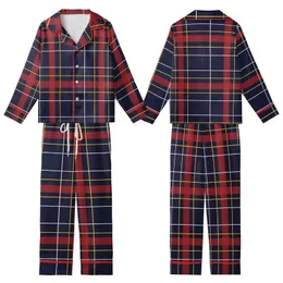 Classic Tartan Plaid: Deep Navy Crimson Red Gold Geometric Pattern - Heritage Style Motif Kid Satin Pajamas Set