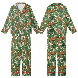 Safari Aesthetic: Hand-Drawn Lounging Leopards Tropical Jungle Repeat Pattern Kid Satin Pajamas Set