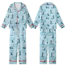 Golf Enthusiast: Seamless Golf Course Silhouette Pattern - Flat Graphic Art Print Kid Satin Pajamas Set