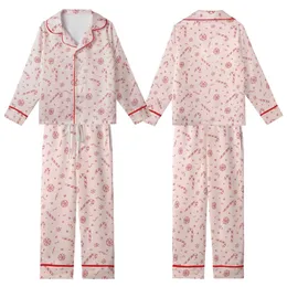 Winter Sweetheart: Playful Two-Tone Rose Candy Cane & Peppermint Pattern - Blush Pink Holiday Motif Kid Satin Pajamas Set