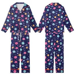Adult Stardust Playful Cosmic Planets, Stars & Nebulae Bamboo Comfort Loungewear Kid Satin Pajamas Set