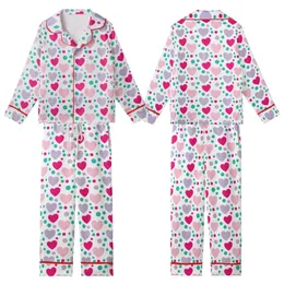 Playful Hearts Pattern: Fuchsia Pink Purple Stylized Dot Art - Whimsical White Background Print Kid Satin Pajamas Set