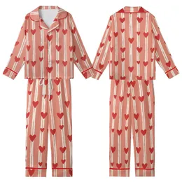 Bridesmaid Muted Salmon Pink Hand Block Print Rustic Stripe Heart Cotton Pajama Set Kid Satin Pajamas Set