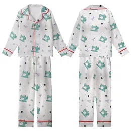 Sewing Enthusiast's Dream: Teal Machine, Thimble & Scissors Seamless Illustrative Design Kid Satin Pajamas Set