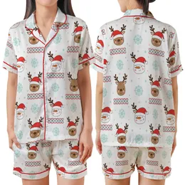 Cozy Christmas Pajamas: Cute Reindeer Snowman & Fair Isle Pattern Sleepwear Satin Short-Sleeve Pajamas Set