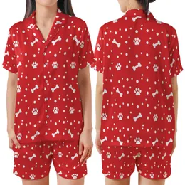 Great Dane Dog Sewing Pattern: Playful Red Polka Dot Paw Bone Zipper - Small Medium Sizes - Instant Download Satin Short-Sleeve Pajamas Set