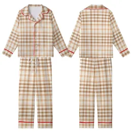 Women's Warm Brown Cream Geometric Plaid Organic Cotton Muslin Pajama Set Kid Satin Pajamas Set
