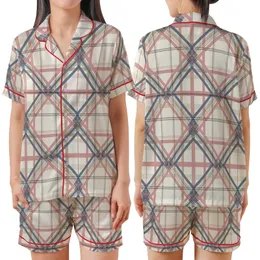 Bridesmaid & Family Matching Pajamas: Cream Rose Blue Tan Plaid Sleep Set Satin Short-Sleeve Pajamas Set