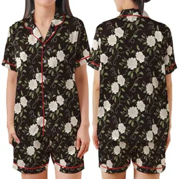 Bridesmaid Bridal Party Dark Brown Rose Botanical Satin Shorts & Cami Set Satin Short-Sleeve Pajamas Set